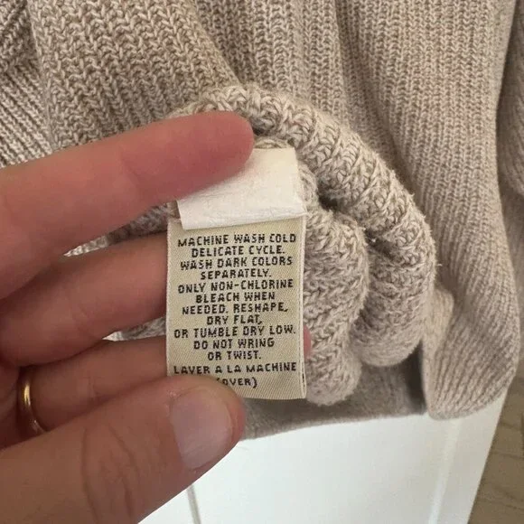 Vintage Eddie Bauer Sweater Men's Large Tan Henley Chunky Knit Outdoor Fall 90s - Picture 6 of 9